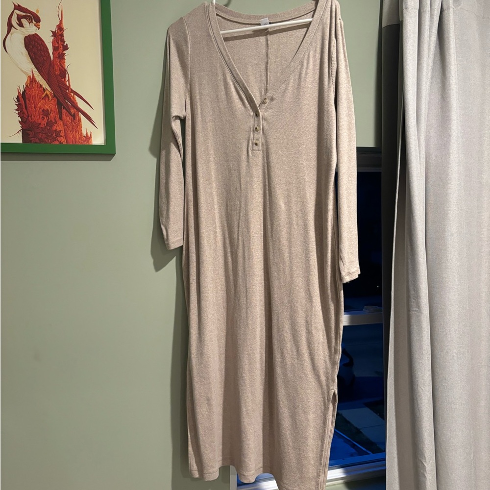Old Navy Oatmeal Ribbed Henley Dress Women’s XL - Picture 2 of 3